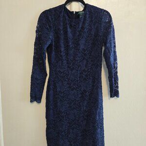 Lauren Ralph Lauren | Lace Sheath Long Sleeve Dress | Navy | 6